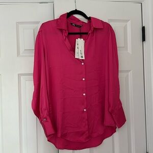 Zara pink silk button down